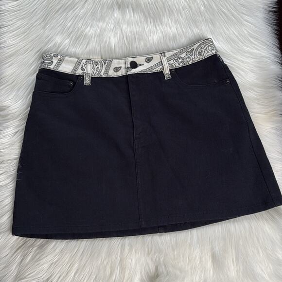 Alice + Olivia Black Denim Good Bandana Paisley PatchworkMini Skirt